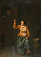 A Woman with a Glass of Wine and a Man Looking at Her