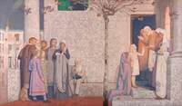 Men, Women and Girls Standing in a Group Outside a Hospital
