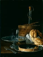 Still Life with Box Jelly, Bagel, Salver with Glass and Cooler