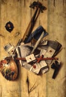 Trompe l'oeil with Violin, Painter's Implements and Self-Portrait.