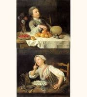 Allégorie du toucher avec prunes, melon d'eau, cerises et abricots and Allégorie de l'odorat avec sa
