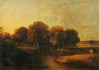 Wooded Stream with Anglers and a Man on a White Horse