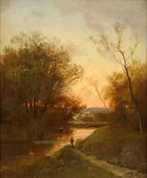 River landscape with angler