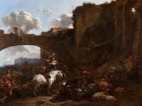 A Country Gathering by a Bridge