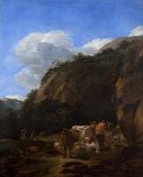 A Hilly Landscape with Herdsmen, Cattle and Sheep