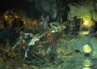 Funeral feast of Svyatoslav's Russian warriors after battle in 971.