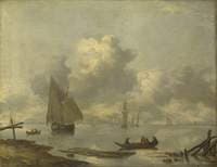Vessels in Light Airs on a River near a Town