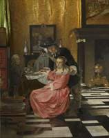 An Interior with a Woman Refusing a Glass of Wine