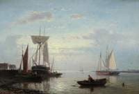 Coastal Scene with Beached Vessels, Evening