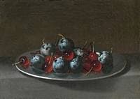 Silver Plate with Cherries and Plums