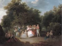 Elegant Company Playing Blind Man's Buff in a Wooded Landscape