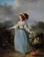A Lady with her Dog in a Garden
