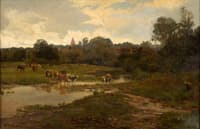River landscape with cattle