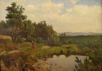 Summer landscape with water carrier