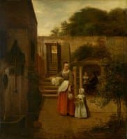 Woman and Child in a Courtyard