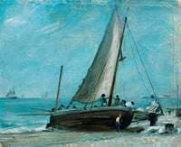 Brighton Beach with Fishing Boat and Crew