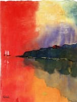 Seacoast (Red Sky, Two White Sails)