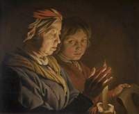 An Old Woman and a Boy by Candelight