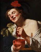 A Bacchic Young Man Squeezing Grapes into a Cup