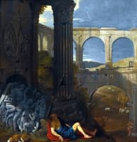 An Architectural Capriccio with Ancient Ruins, a Triumphal Arch and an Haut-Relief Sculpture