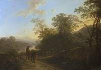 Peasants with Mules and Oxen on a Track near a River