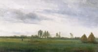 Landscape with Flock of Sheep and Haystacks