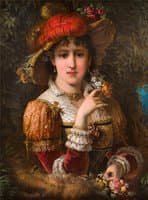 Lady with flowers and feathered hat