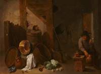 Kitchen Interior with a Toper and Other Peasants Beyond