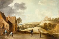 Landscape with Peasants Playing Bowls outside an Inn
