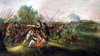Excerpt of Foot Soldiers in a Battle, a Village Burning Beyond