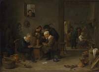 Two Men Playing Cards in the Kitchen of an Inn