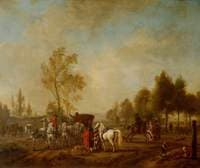 A Riding School in the Open with a Coach