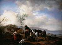 Two Horsemen near a Fountain