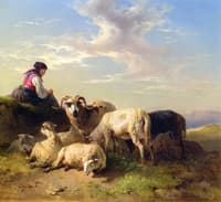 Shepherdess with Flock of Sheep