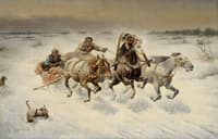 Sleigh followed by wolves