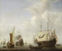 A Dutch Flagship Coming to Anchor with a States Yacht before a Light Air
