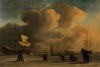 A Frozen Waterway with Three Ice-Bound Ships