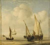 A 'Smalschip' with Sail set at Anchor Close to the Shore