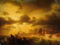 Stormy coastal scene with frigate