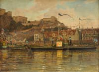 A decorated Rhine steamer on the day of the visit of Kaiser Wilhelm II in Coblenz