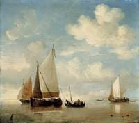Calm:  Dutch Smalschips and a Rowing Boat