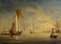 An English Royal Yacht under Sail with a Fishing Boat Laying a Net