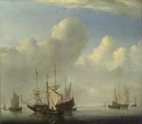 A Dutch Ship Coming to Anchor and Another under Sail