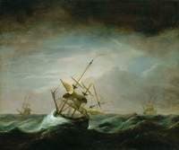 Dismasted Ship in Rough Sea