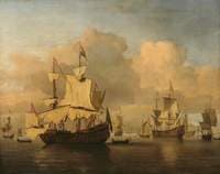 Dutch Men 'O War in a Calm Sea with Numerous Other Ships