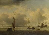 Dutch Ships and Small Vessels Offshore in a Breeze