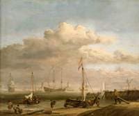 The Dutch Coast with a Weyschuit being Launched and Another Vessel Pushing off from the Shore