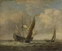 Two Small Vessels and a Dutch Man o'War in a Breeze