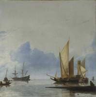 A Dutch Yacht and other Vessels Becalmed by the Shore