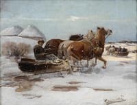 Winter landscape with horse-drawn sleigh